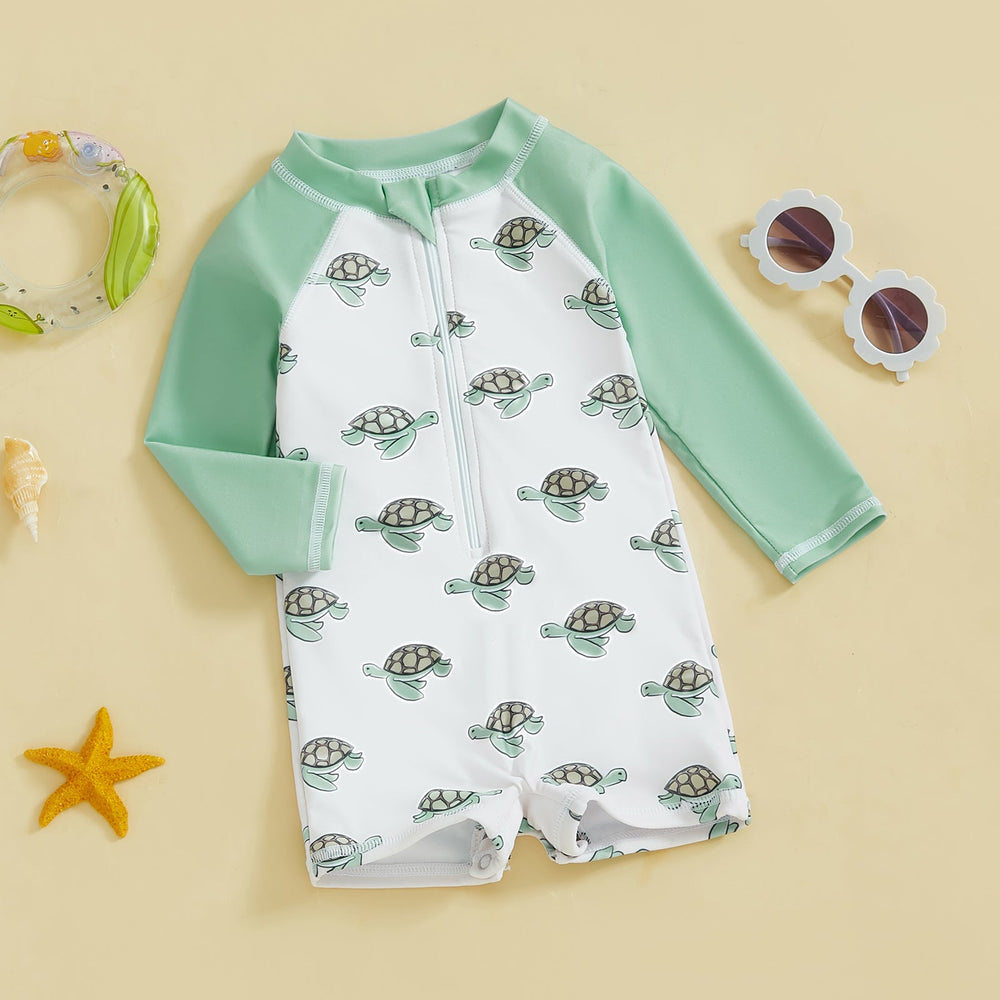 TurtlySafe Schwimmanzug für Babys & Kleinkinder | Lange Ärmel | UV-Schutz | Schildkröte, Palme oder Boot Print | 3 Monate–3 Jahre
