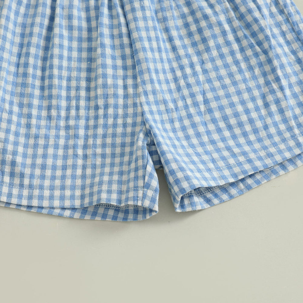 CrabbyCool Sommer-Set Baby & Kleinkind | T-Shirt mit Krabben & Karierten Shorts | Baumwolle & Polyester | 6 Monate–4 Jahre | Weiß & Blau