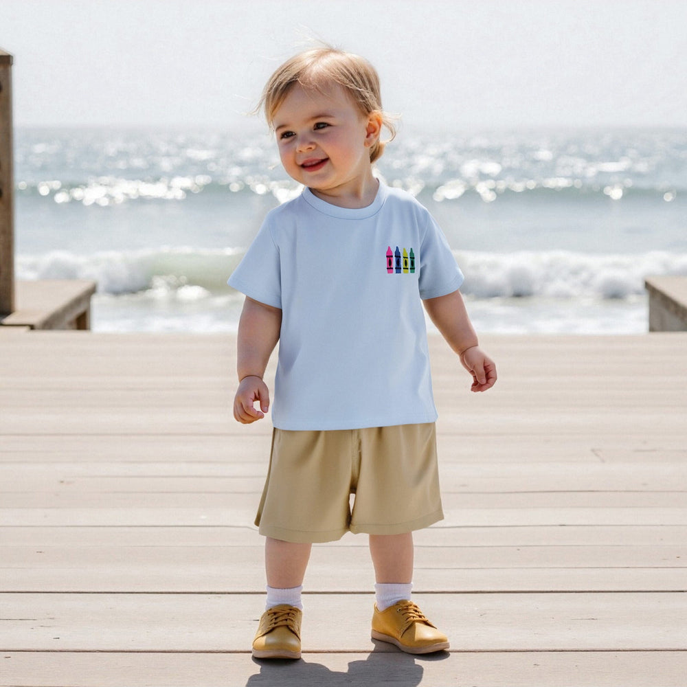 CrayonCool Sommer-Set Jungen | T-Shirt mit Kreidemuster & kurze Hose | Baumwolle & Polyester | 18 Monate–6 Jahre | Dunkelblau oder Hellblau