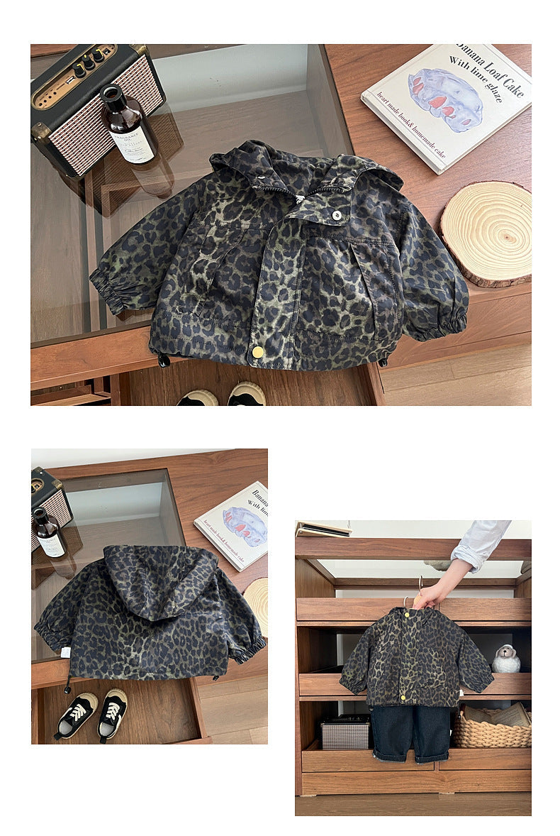 Windjas met Luipaard print en Capuchon - Savanna Meisjes, Bruin/Zwart, Polyester, Maat 0-5 Jaar-More For Mini
