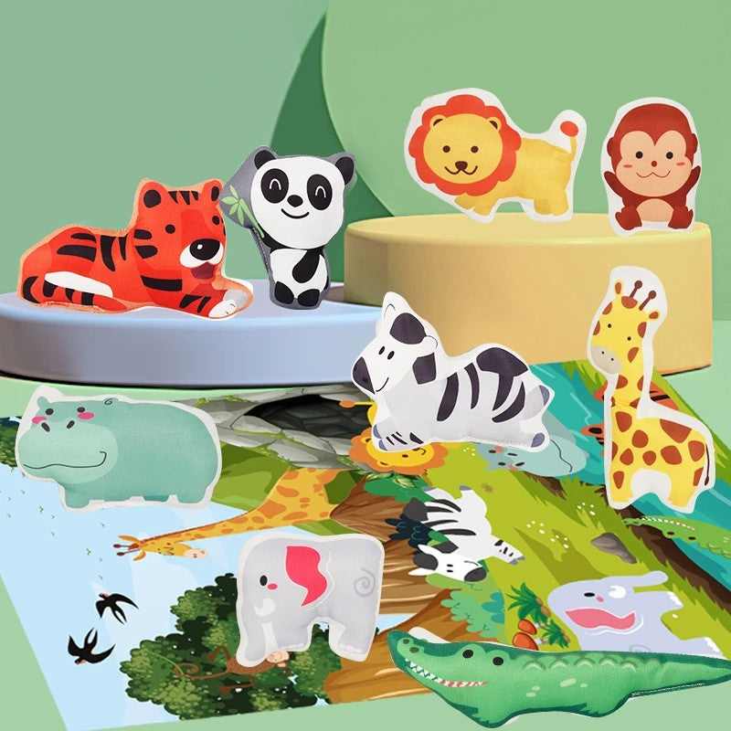 Jungle Abenteuer Spielset – Weiche Stofftiere & Faltbare Spielmatte, Pädagogisches Spielzeug für Kleinkinder (0-4 Jahre)