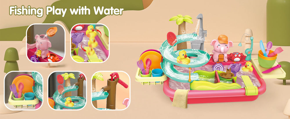 AquaFun PlayPark Wasserspielpark – Pädagogisches Wasserspielzeug mit Springbrunnen, Rutsche & Tieren | Für drinnen & draußen | Alter 2–6 Jahre