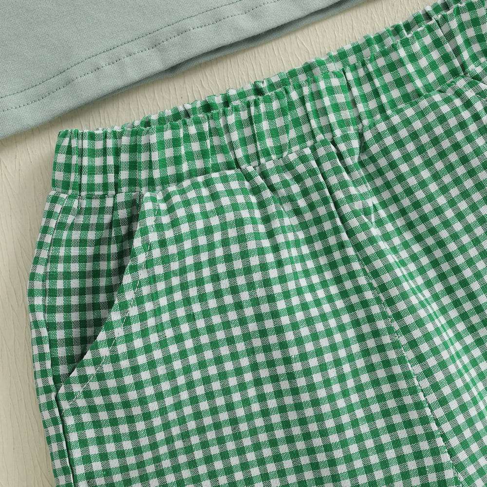 SailAway Sommer-Set Jungen | T-Shirt mit Segelboot & Grüner Karoshorts | Baumwolle & Polyester | 6 Mon.–4 Jahre | Sommer-Outfit für Kleinkinder
