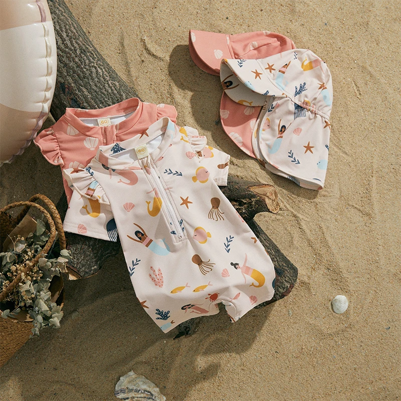 UV-Badeanzug mit Sonnenhut für Babys – Polyester Sommeroutfit – Reißverschluss (0–2 Jahre)