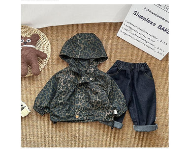 Windjas met Luipaard print en Capuchon - Savanna Meisjes, Bruin/Zwart, Polyester, Maat 0-5 Jaar-More For Mini