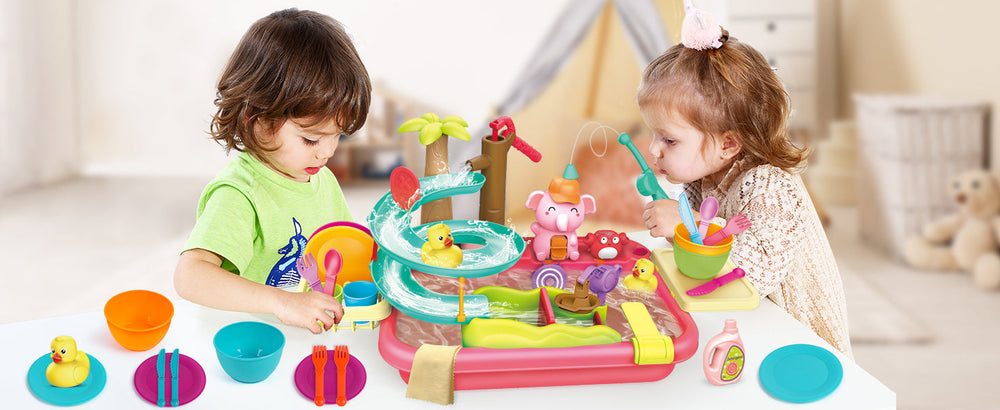 AquaFun PlayPark Wasserspielpark – Pädagogisches Wasserspielzeug mit Springbrunnen, Rutsche & Tieren | Für drinnen & draußen | Alter 2–6 Jahre