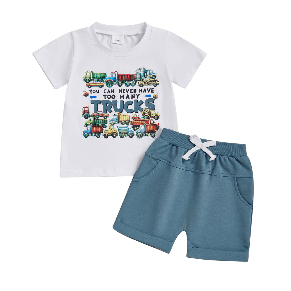 TruckPower Sommer-Set Jungen | T-Shirt mit Baufahrzeugen & Shorts | Baumwolle & Spandex | 12 Monate–5 Jahre | Cooles Baustellen-Outfit