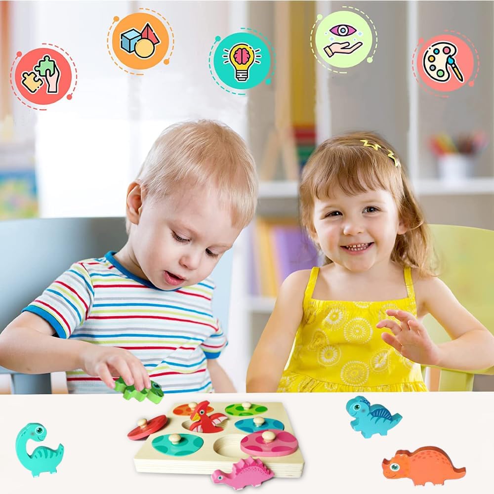 Holzpuzzle – Dino Discovery, Lernspielzeug für Kleinkinder, Feinmotorik, Bunt & Langlebig, ab 2 Jahren