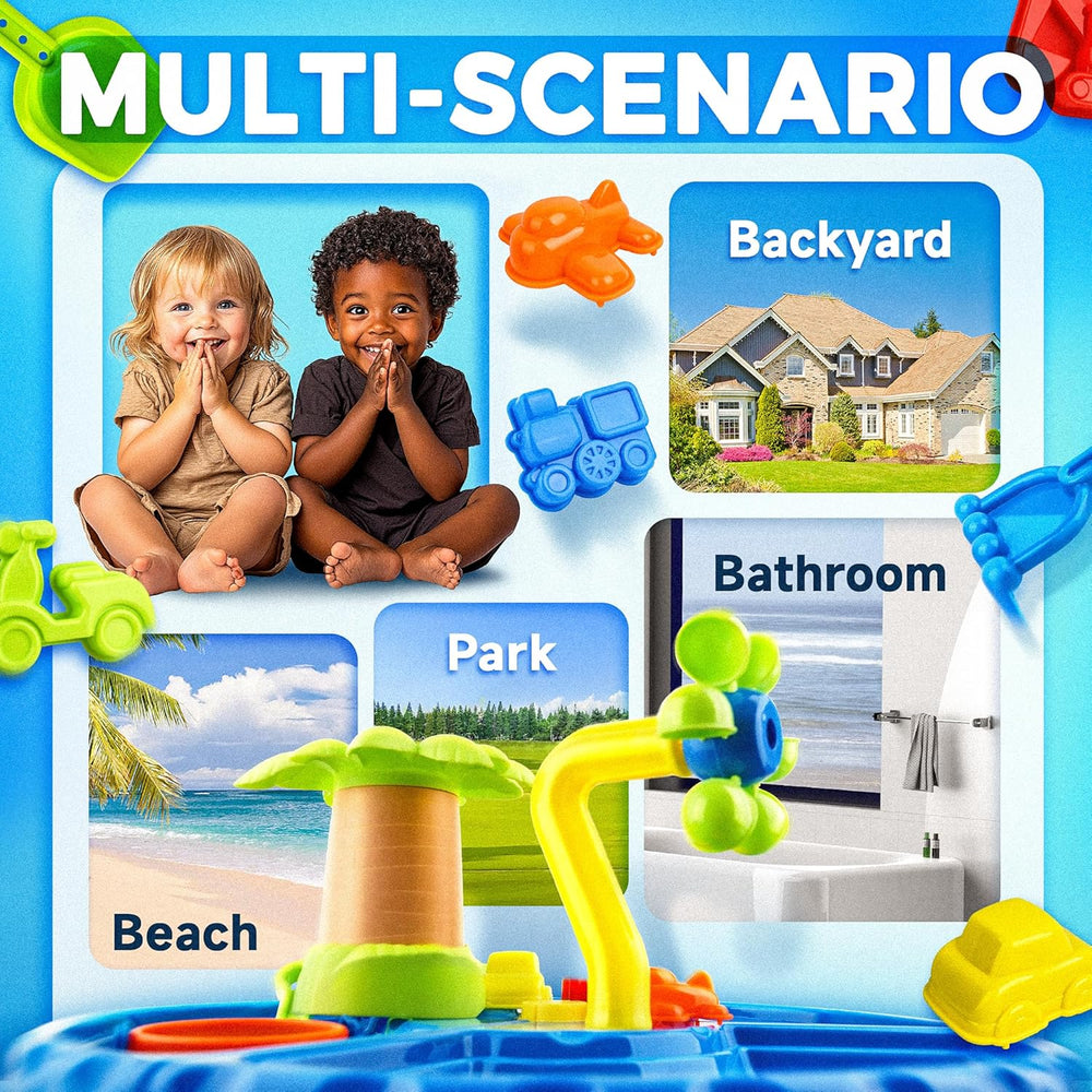 AquaPlayland 3-in-1 Sand- und Wassertisch für Kinder | Spieltisch mit Zubehör (2–6 Jahre)