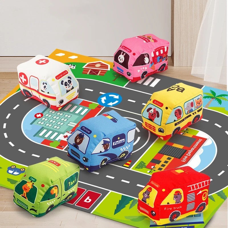Weiche Stoffauto-Spielset – 9 Fahrzeuge & faltbare Spielmatte, Pädagogisches Spielzeug für Babys, Kleinkinder & Vorschulkinder (0-4 Jahre)
