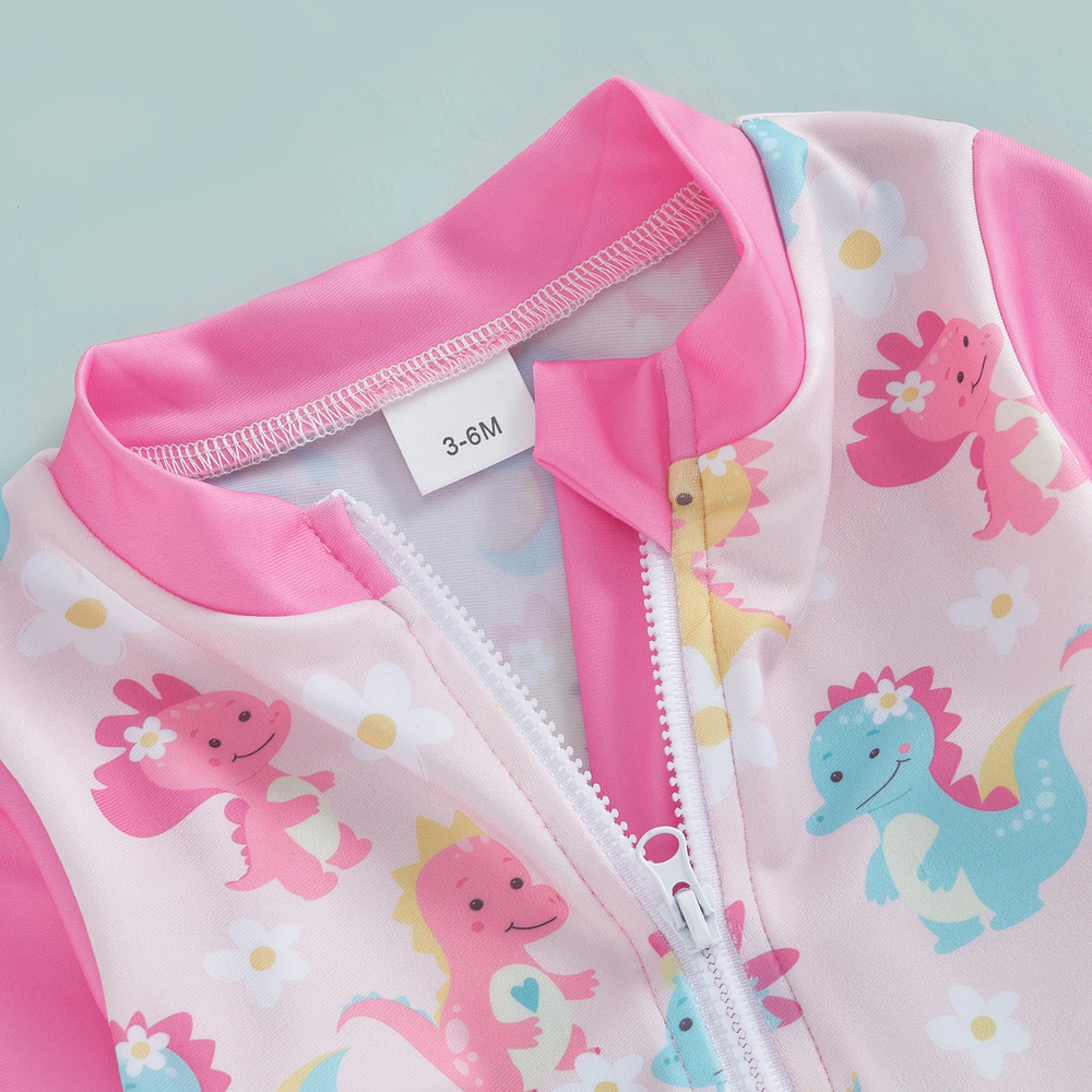 SweetWave Bade-Set für Mädchen | Langarm & Sonnenhut | UV-Schutz | Flamingo & Dino | 0-5 Jahre