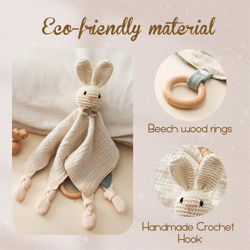 Kuscheltuch für Babys mit Holz Beißring & Rassel – 100% Baumwolle | Ideal bei Zahnungsbeschwerden & für Geborgenheit