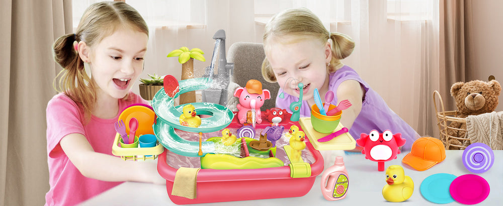 AquaFun PlayPark Wasserspielpark – Pädagogisches Wasserspielzeug mit Springbrunnen, Rutsche & Tieren | Für drinnen & draußen | Alter 2–6 Jahre