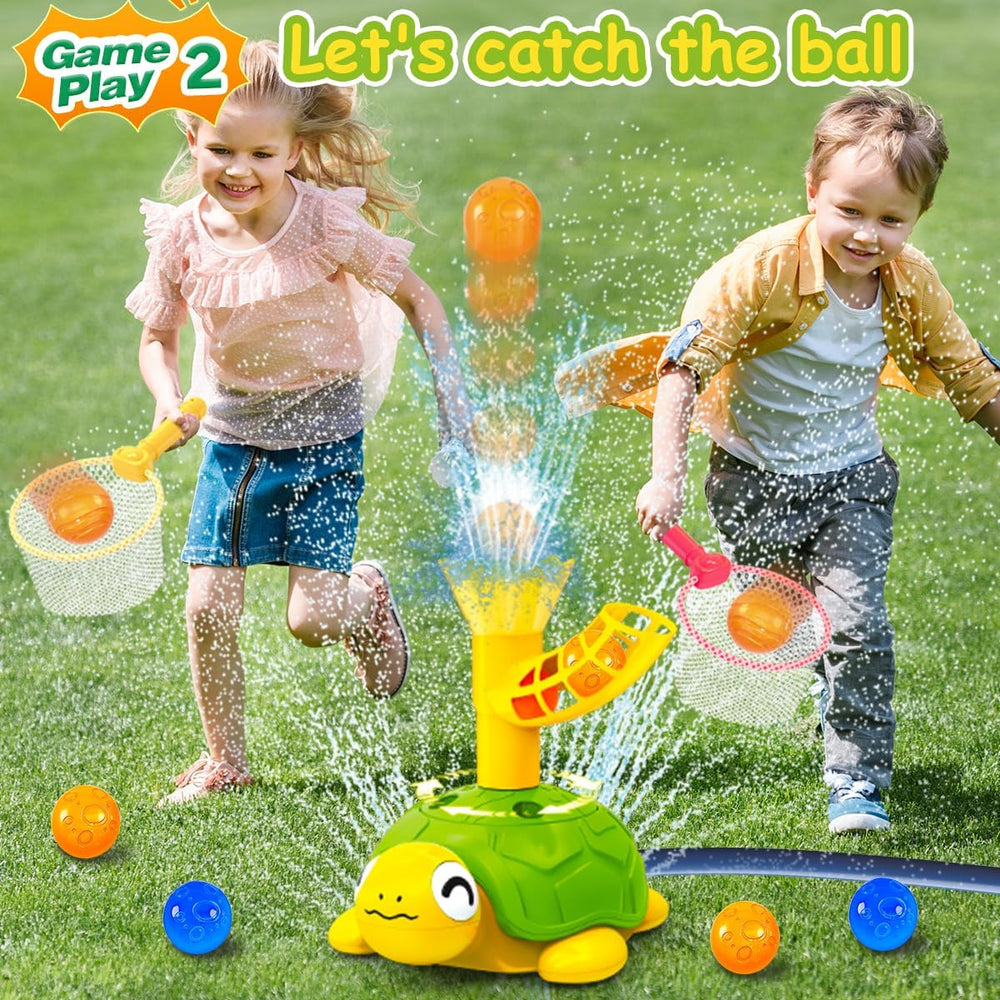 AquaTurtle 3-in-1 Wasserspielzeug – Springball, Ringwurfspiel & Wasserrakete | Wiederaufladbares Outdoorspielzeug | Wassersprinkler-Schildkröte für Kinder ab 3 Jahren