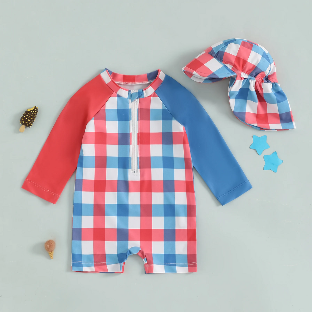 UV-Badeanzug für Babys mit Hut – Langarm, Schnell trocknend, 0–5 Jahre – Jungen & Mädchen