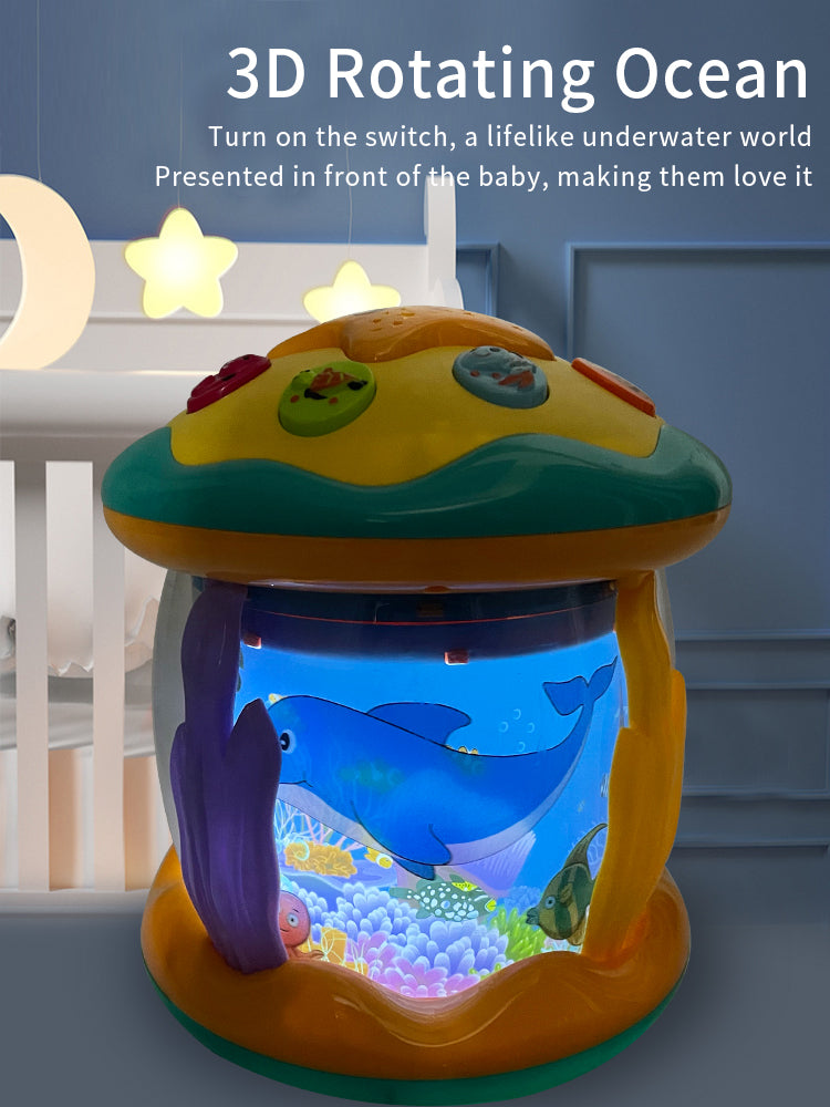 Montessori Tummy Tijd Projector – Oceaan Wereld Projectie, Zintuiglijke Stimulatie, BPA-vrij, Draagbaar, Kalmerende Muziek & Natuurgeluiden-More For Mini