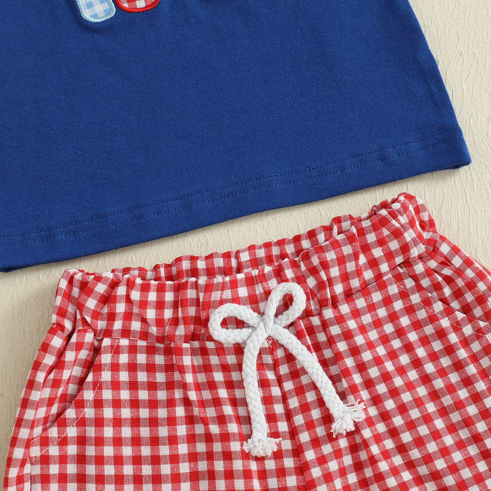 ToolTime Sommer-Set Jungen | T-Shirt mit Werkzeug & Kariertem Shorts | 6 Monate–4 Jahre | Baumwolle & Polyester | Blau & Rot