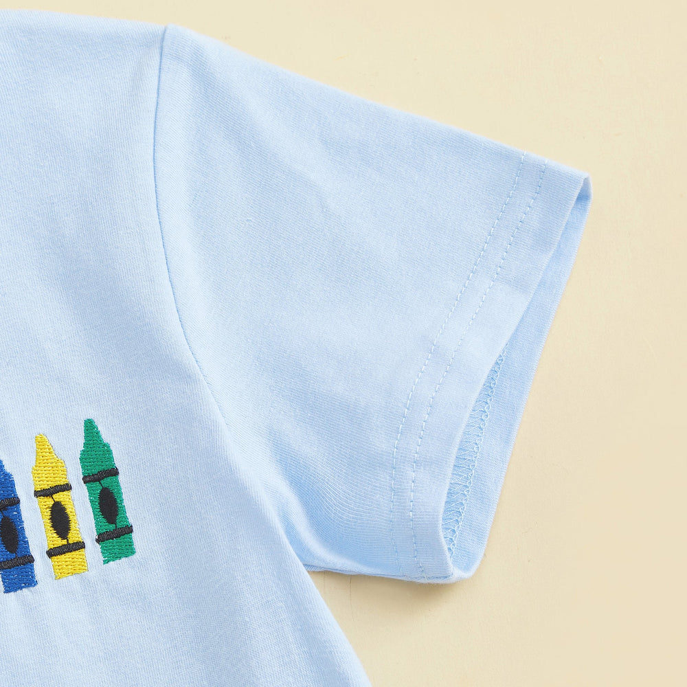 CrayonCool Sommer-Set Jungen | T-Shirt mit Kreidemuster & kurze Hose | Baumwolle & Polyester | 18 Monate–6 Jahre | Dunkelblau oder Hellblau