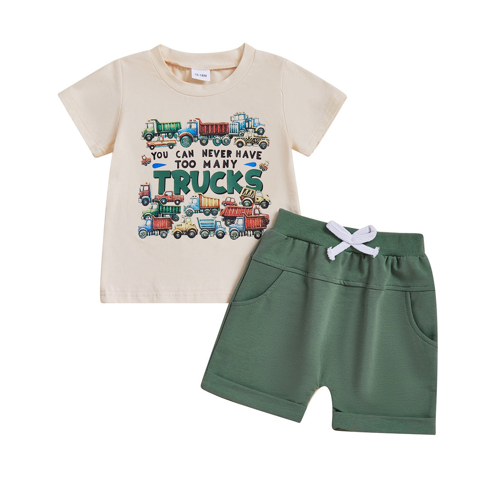 TruckPower Sommer-Set Jungen | T-Shirt mit Baufahrzeugen & Shorts | Baumwolle & Spandex | 12 Monate–5 Jahre | Cooles Baustellen-Outfit