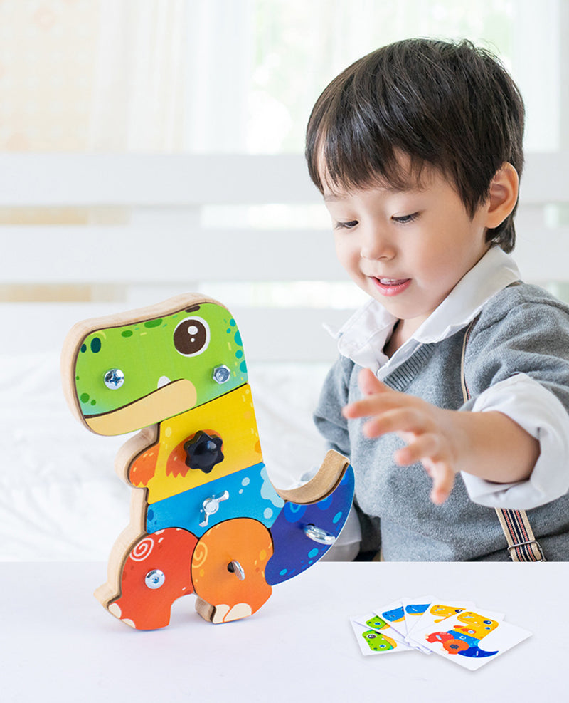 Hölzernes 3D Dino-Bauset – Pädagogisches STEM-Spielzeug, Bauen & Spielen, Motorische Entwicklung, ab 2 Jahren