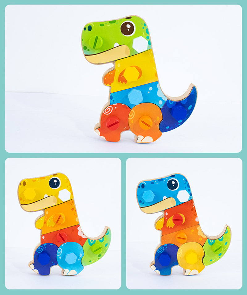 Hölzernes 3D Dino-Bauset – Pädagogisches STEM-Spielzeug, Bauen & Spielen, Motorische Entwicklung, ab 2 Jahren