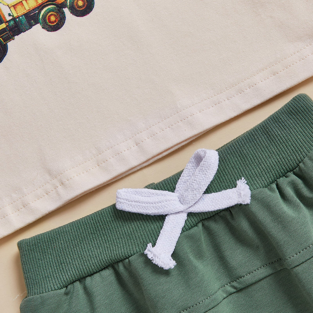 TruckPower Sommer-Set Jungen | T-Shirt mit Baufahrzeugen & Shorts | Baumwolle & Spandex | 12 Monate–5 Jahre | Cooles Baustellen-Outfit