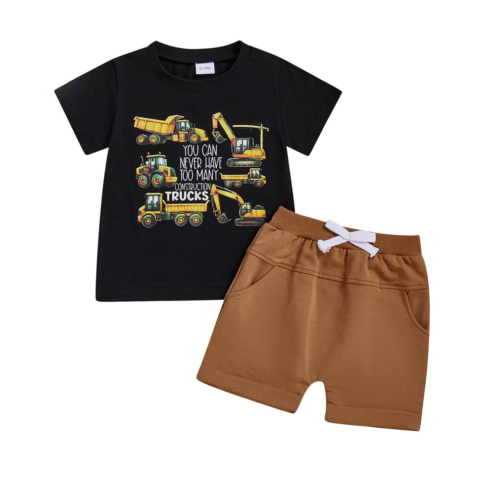 TruckPower Sommer-Set Jungen | T-Shirt mit Baufahrzeugen & Shorts | Baumwolle & Spandex | 12 Monate–5 Jahre | Cooles Baustellen-Outfit
