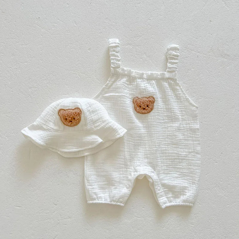 Baby Bear Set – Atmungsaktiver Sommer-Body mit Sonnenhütchen für Babys 3–24 Monate