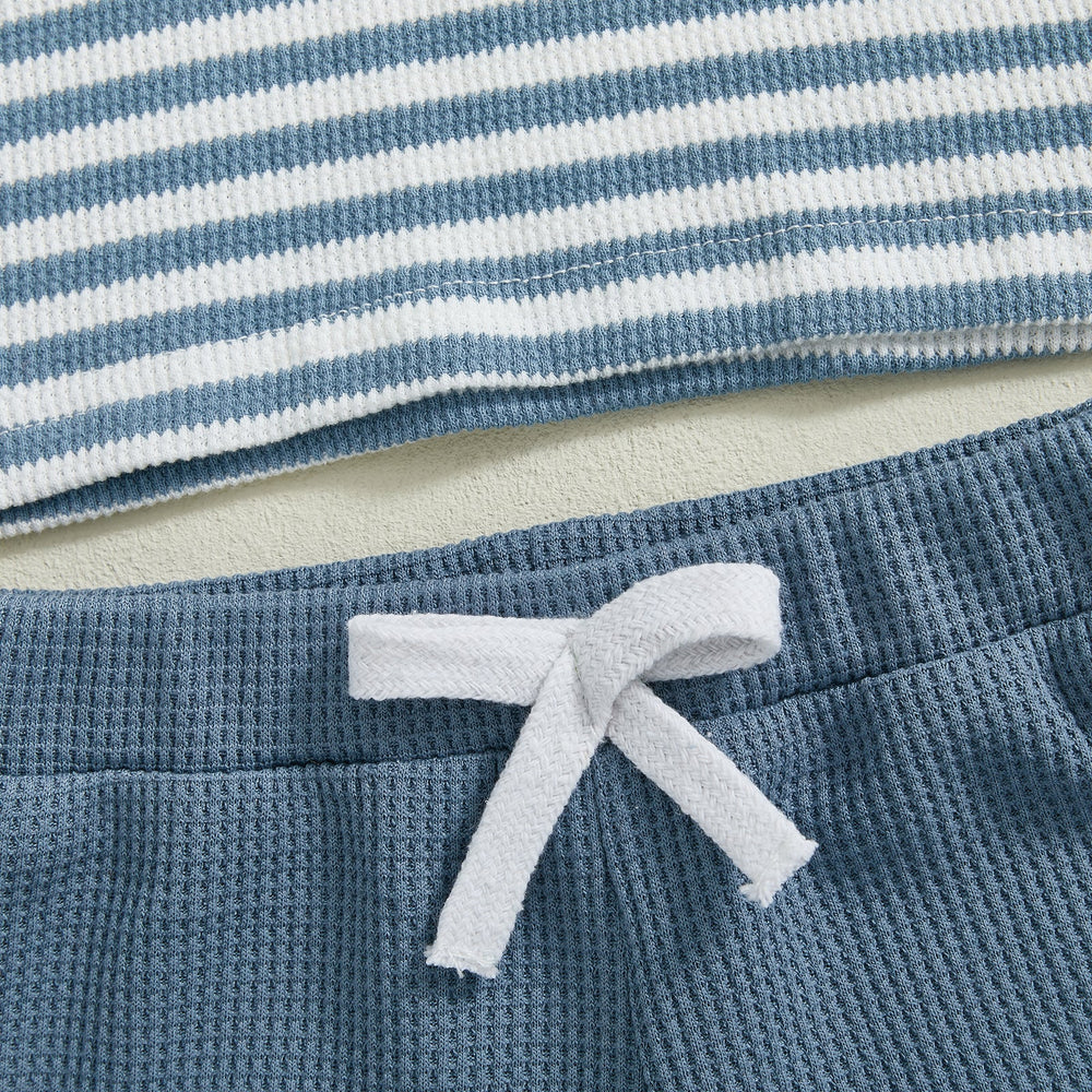 TeddyStripe Sommer-Set für Babys & Kleinkinder | Polo & Shorts | Atmungsaktive Baumwolle | 6 Monate–4 Jahre | Braun oder Blau Gestreift