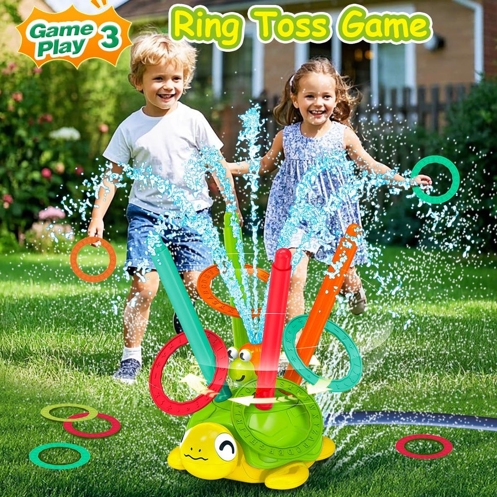 AquaTurtle 3-in-1 Wasserspielzeug – Springball, Ringwurfspiel & Wasserrakete | Wiederaufladbares Outdoorspielzeug | Wassersprinkler-Schildkröte für Kinder ab 3 Jahren