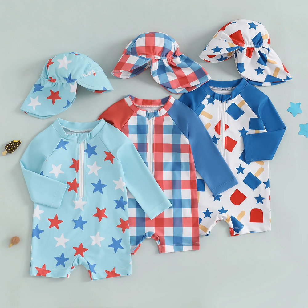 UV-Badeanzug für Babys mit Hut – Langarm, Schnell trocknend, 0–5 Jahre – Jungen & Mädchen