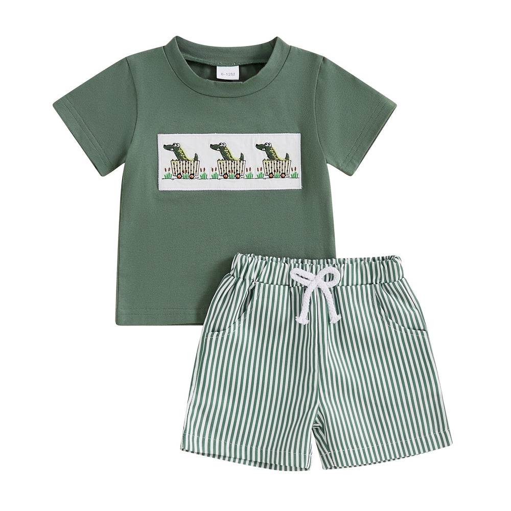 AdventurePrint Sommer-Set für Babys & Kleinkinder | Unisex T-Shirt & Gestreifte Shorts | Sommeroutfit 0–4 Jahre | Baumwolle & Polyester