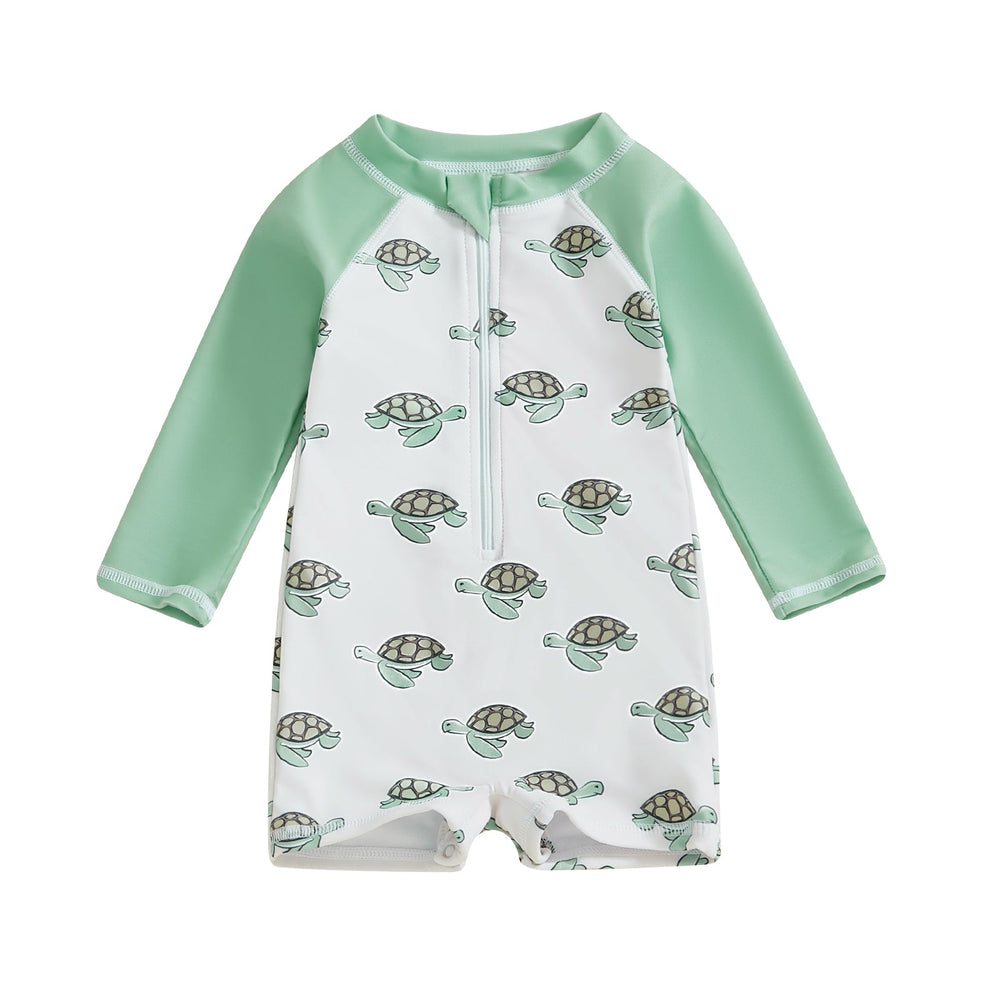 TurtlySafe Schwimmanzug für Babys & Kleinkinder | Lange Ärmel | UV-Schutz | Schildkröte, Palme oder Boot Print | 3 Monate–3 Jahre