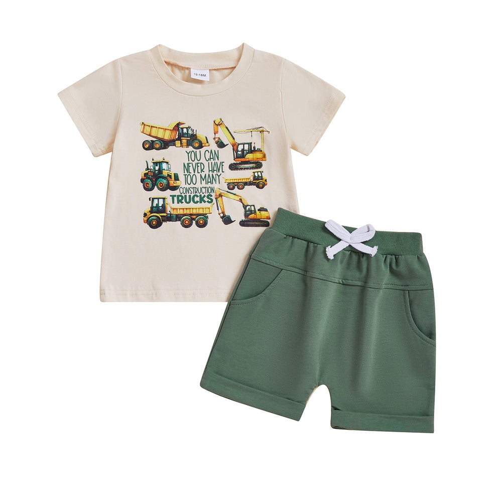 TruckPower Sommer-Set Jungen | T-Shirt mit Baufahrzeugen & Shorts | Baumwolle & Spandex | 12 Monate–5 Jahre | Cooles Baustellen-Outfit