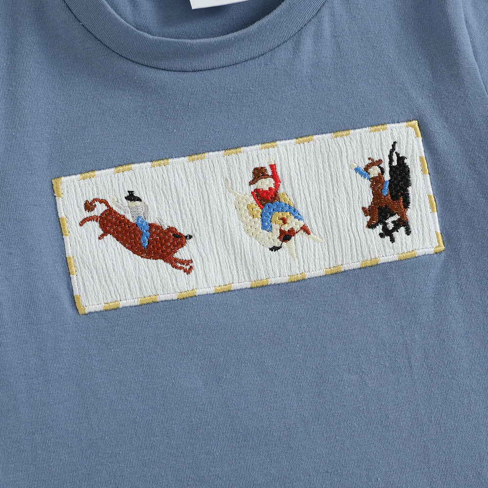 JungleJump Sommer-Set Jungen | T-Shirt mit Äffchen & Gestreifte Shorts | Baumwolle & Polyester | 6 Monate–4 Jahre | Blau & Gelb