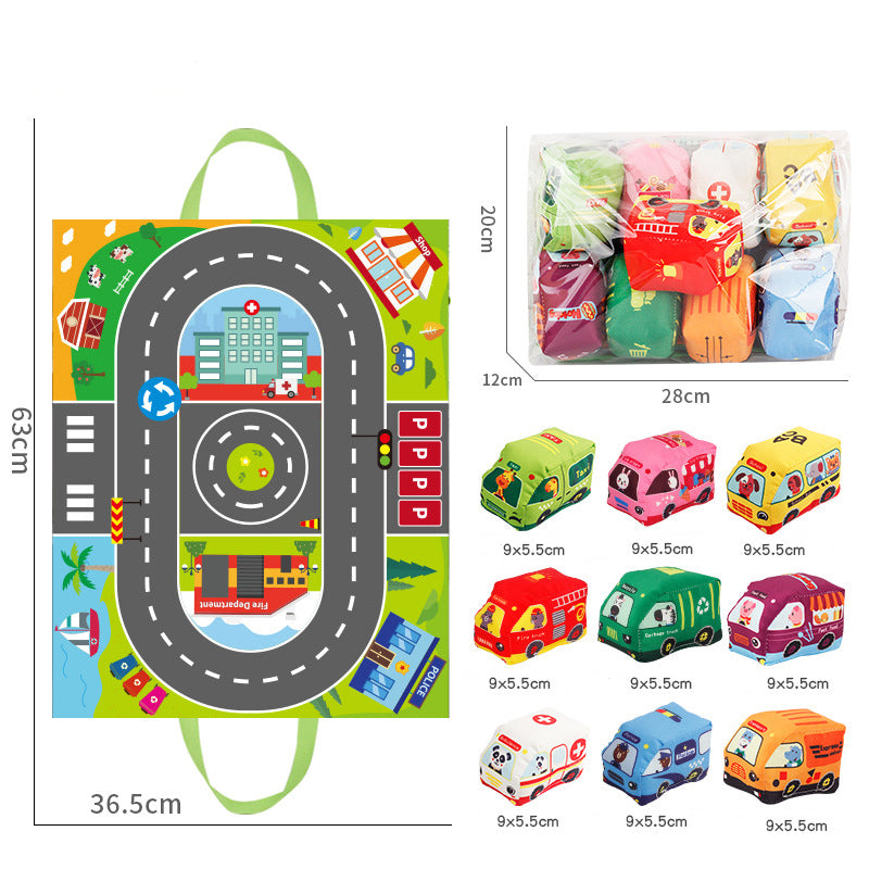 Weiche Stoffauto-Spielset – 9 Fahrzeuge & faltbare Spielmatte, Pädagogisches Spielzeug für Babys, Kleinkinder & Vorschulkinder (0-4 Jahre)