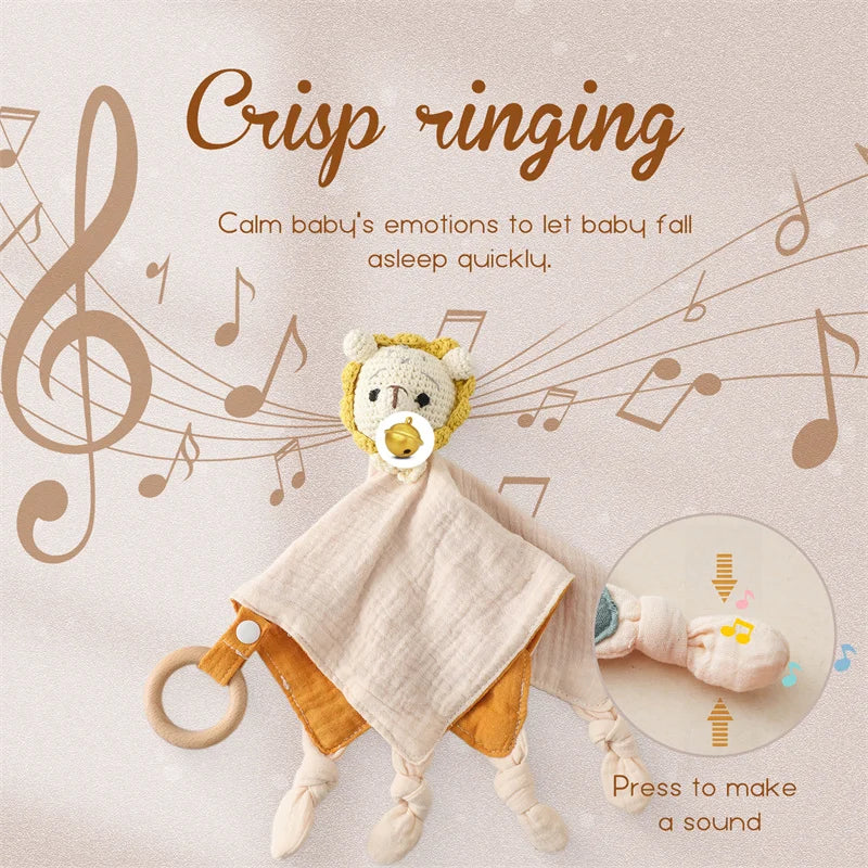 Kuscheltuch für Babys mit Holz Beißring & Rassel – 100% Baumwolle | Ideal bei Zahnungsbeschwerden & für Geborgenheit