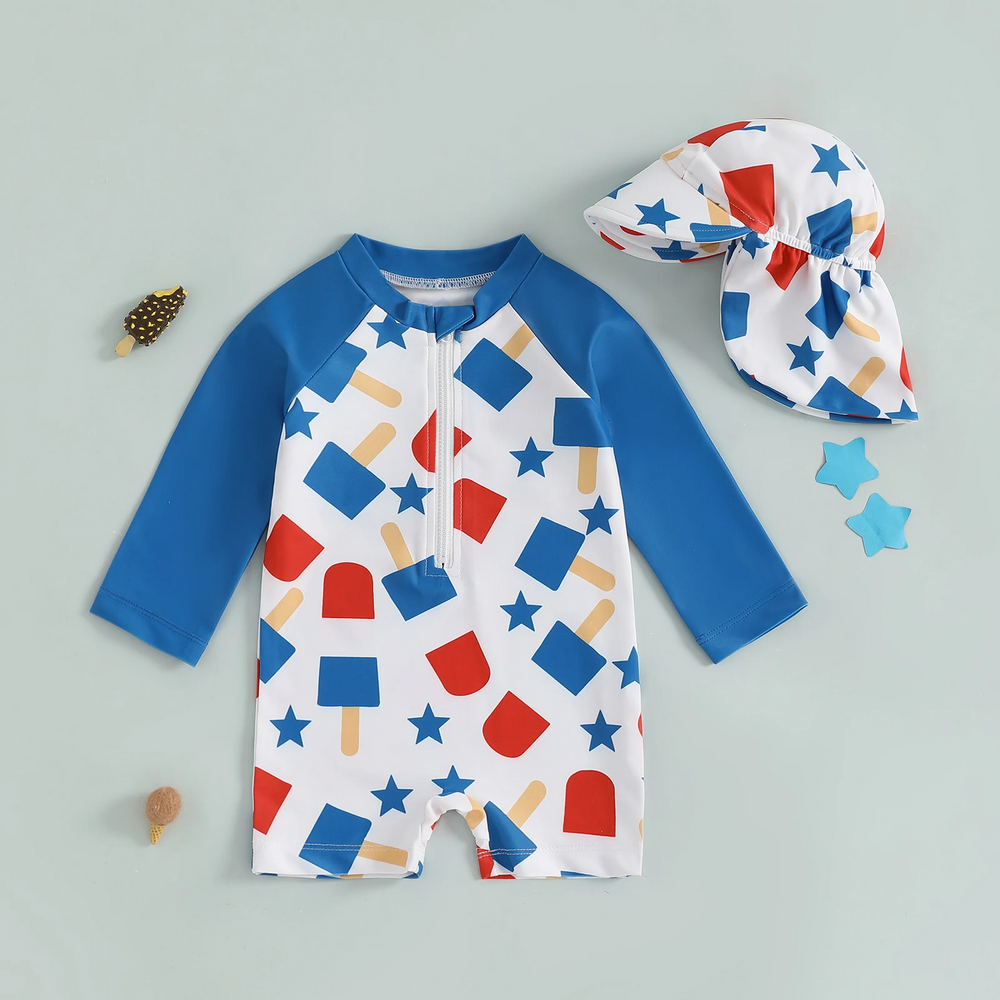 UV-Badeanzug für Babys mit Hut – Langarm, Schnell trocknend, 0–5 Jahre – Jungen & Mädchen
