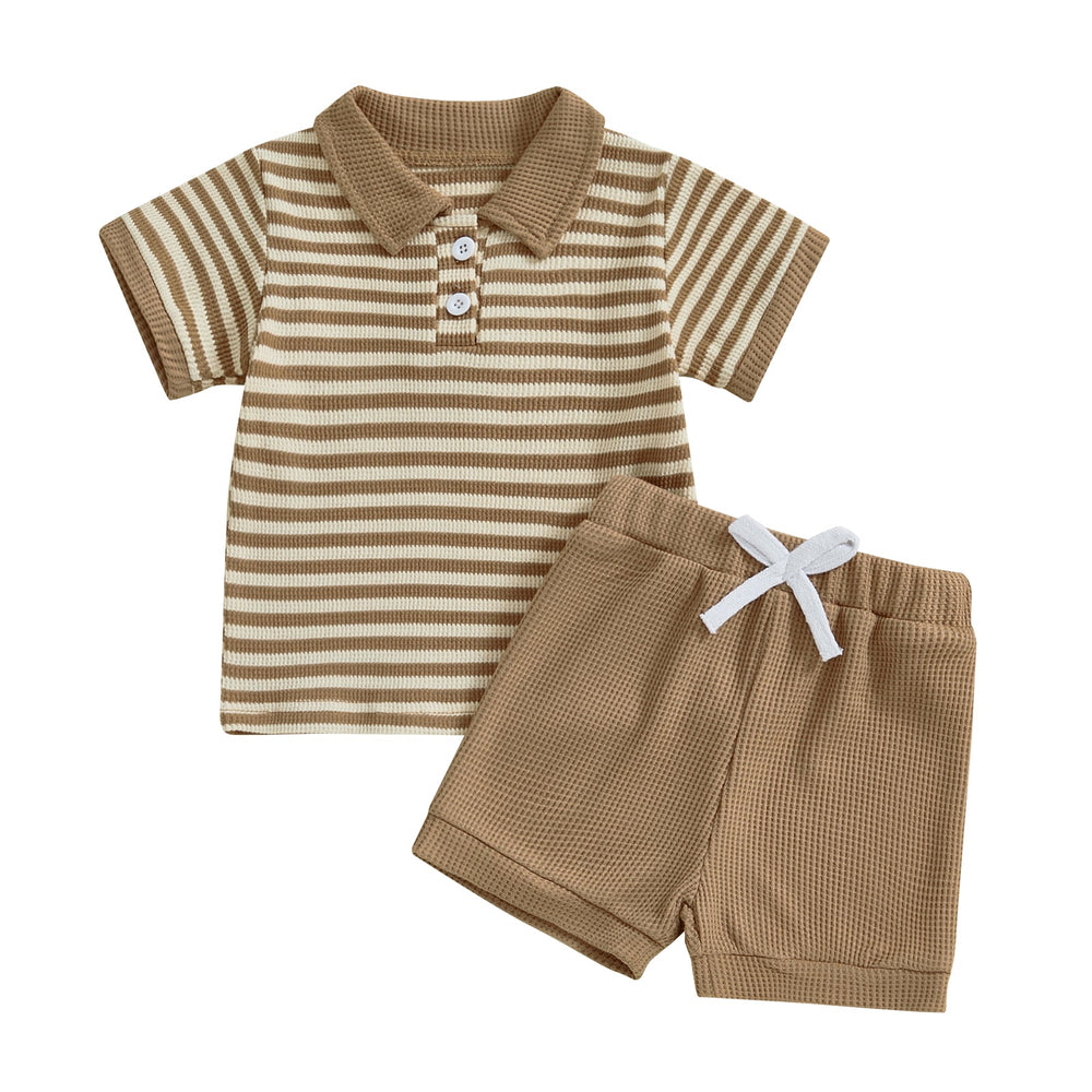 TeddyStripe Sommer-Set für Babys & Kleinkinder | Polo & Shorts | Atmungsaktive Baumwolle | 6 Monate–4 Jahre | Braun oder Blau Gestreift