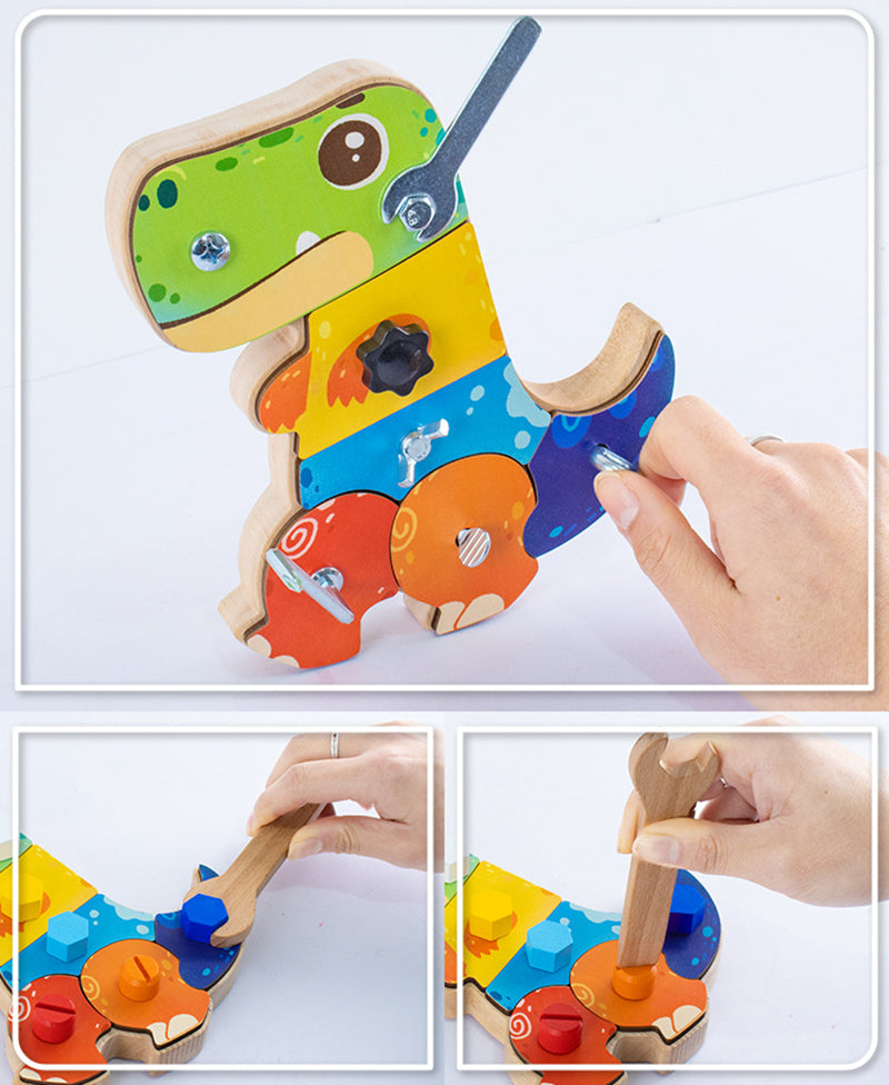 Hölzernes 3D Dino-Bauset – Pädagogisches STEM-Spielzeug, Bauen & Spielen, Motorische Entwicklung, ab 2 Jahren