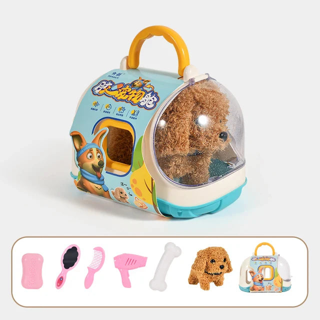 Huisdier Verzorg Set – Kinder Speelgoed voor Dierenliefhebbers met Pluchen Huisdier, Draagbare Reismand, Accessoires (Borstel, Kam, Bot, Poopschepje, 3+ Jaar)-More For Mini