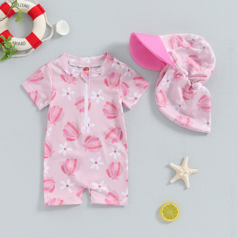 Bloomini Bade-Set für Mädchen | Bade-Overall & Sonnenhut | UV-Schutz | Schnell trocknend | 1-4 Jahre