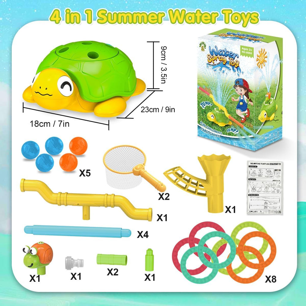 AquaTurtle 3-in-1 Wasserspielzeug – Springball, Ringwurfspiel & Wasserrakete | Wiederaufladbares Outdoorspielzeug | Wassersprinkler-Schildkröte für Kinder ab 3 Jahren