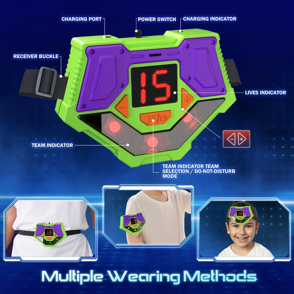 LaserBlaze Spielset für 4 Personen – Kabelloses Laser Tag Spiel mit Pistolen & Body Gear | Lasergame für Kinder ab 6 Jahren | Wiederaufladbares Infrarot-Spielzeug