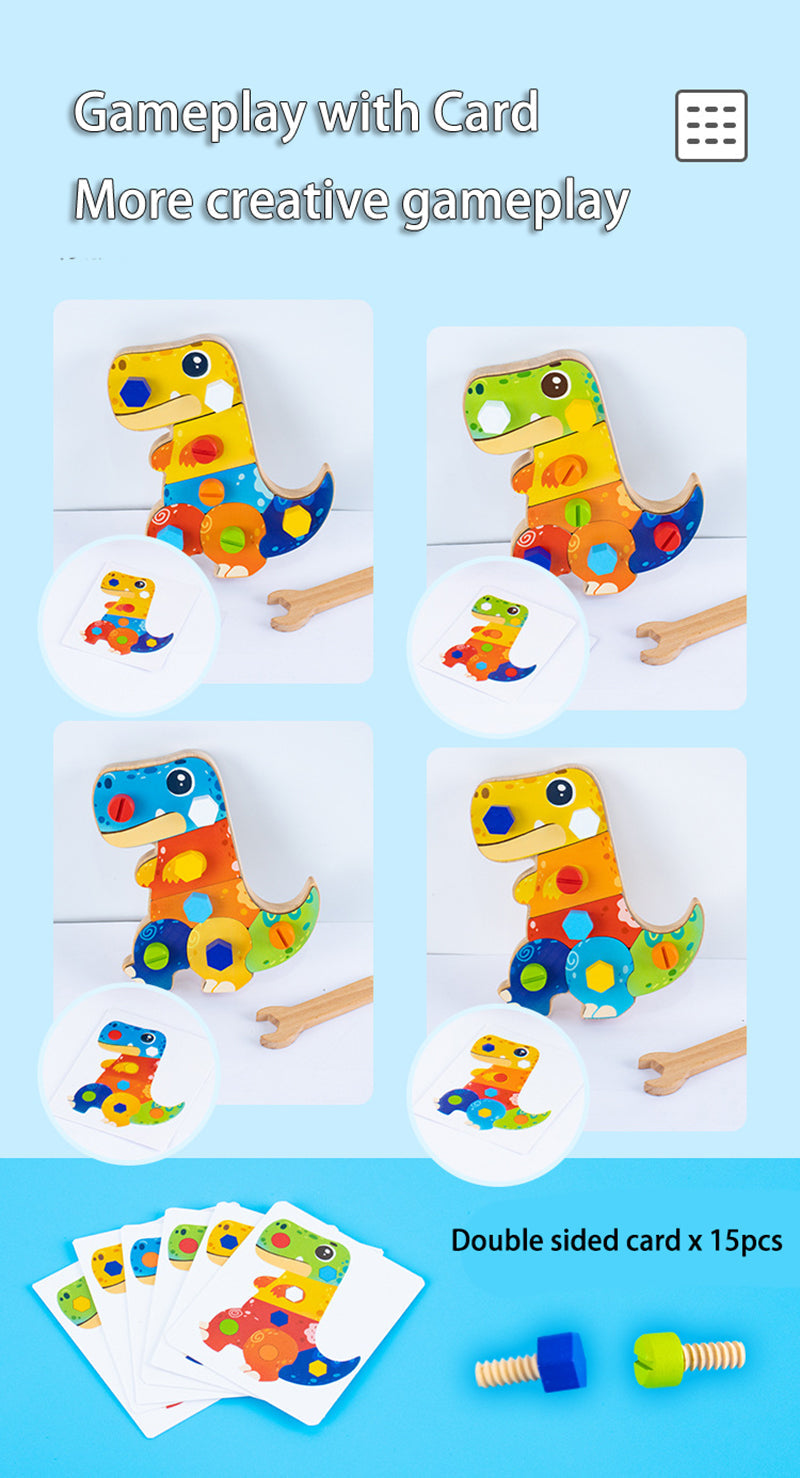 Hölzernes 3D Dino-Bauset – Pädagogisches STEM-Spielzeug, Bauen & Spielen, Motorische Entwicklung, ab 2 Jahren