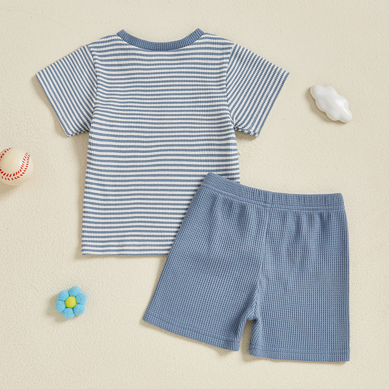 Baseball Stripe Sommer-Set Baby & Kleinkind | Gestricktes T-Shirt & Shorts | Strickbaumwolle | 0–3 Jahre | Sportlicher Look für Jungen