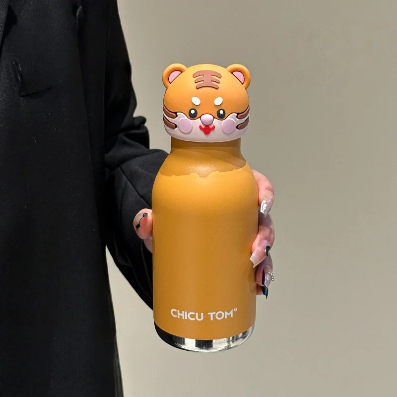 Kinder-Thermosflasche Edelstahl 316 mit Tierkopf – 8 Std. warm, 12 Std. kalt, Schule | Trinkflasche