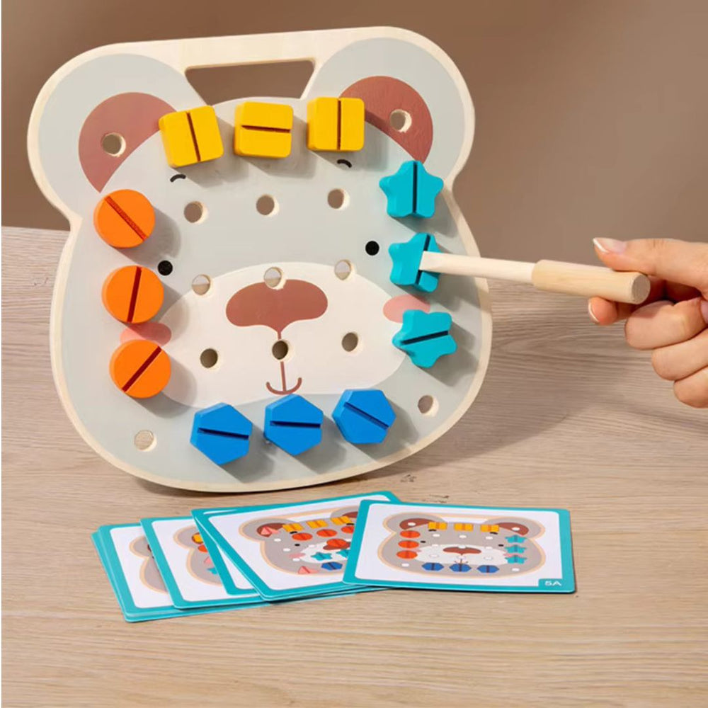 Montessori-Schraubenspiel aus Holz für Kleinkinder – Lernspielzeug für Motorik & Farberkennung