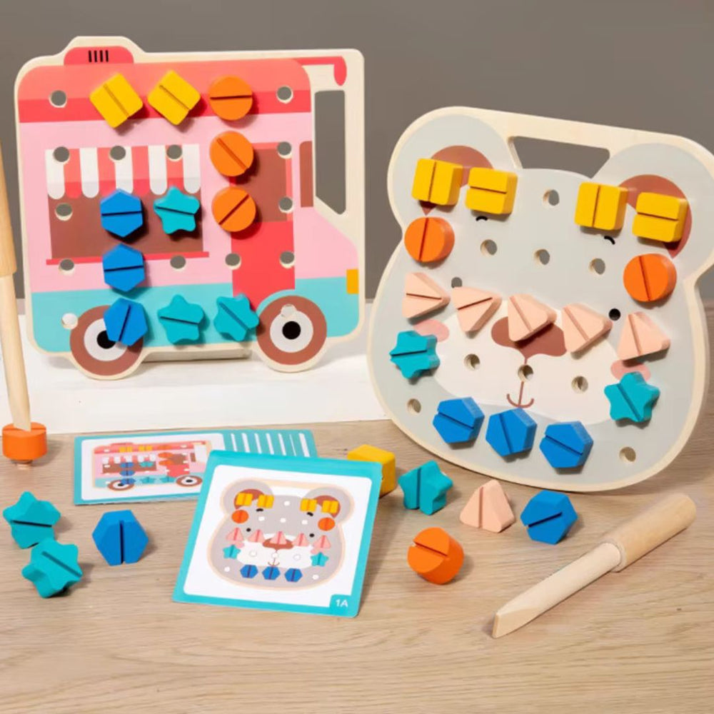 Montessori-Schraubenspiel aus Holz für Kleinkinder – Lernspielzeug für Motorik & Farberkennung