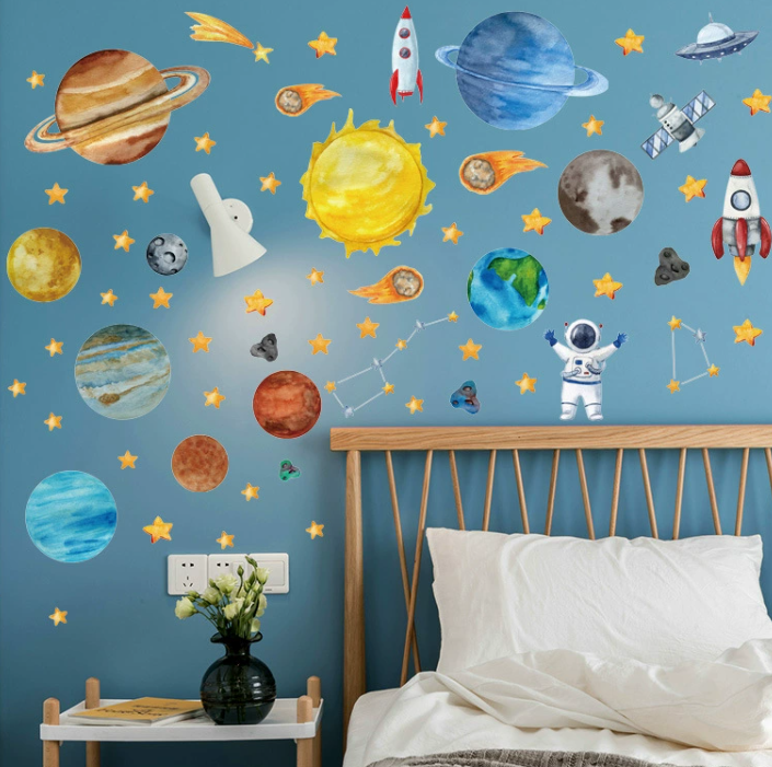 Kinderzimmer Tapete Weltraum – Sterne & Planeten Wanddeko | Sicher & Einfach Anzubringen